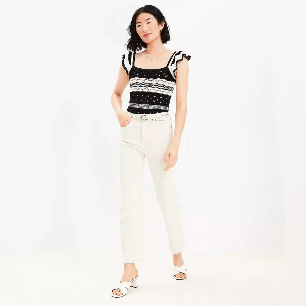 Loft High Rise Relaxed Straight Jeans with Raw Hem in Popcorn - 28x29 - Picture 3 of 12